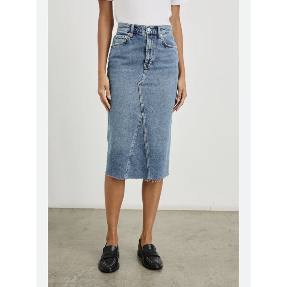 Yellowstone Beth Dutton Rails Light Blue Denim Midi Skirt